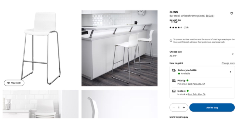TWO GLENN Bar stool, white/chrome
