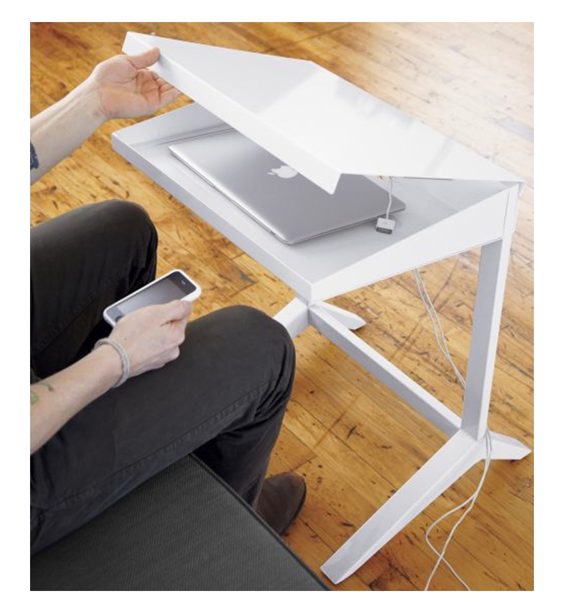 CB2 Metal frame C table with a drawer (Used)