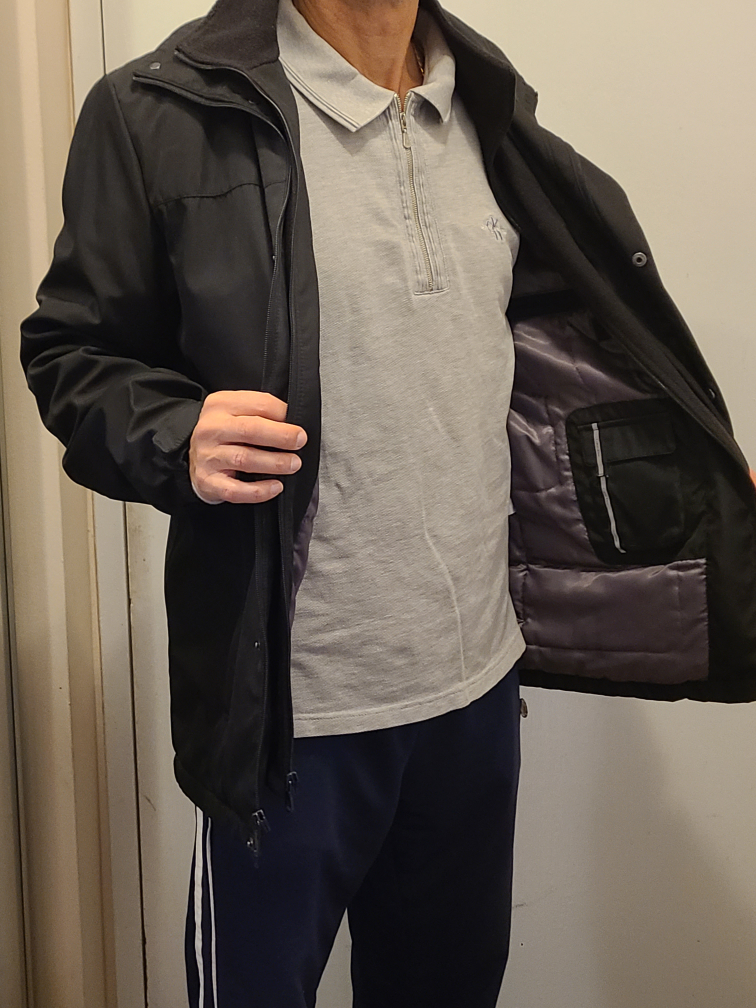 New Black Calvin Klein long coat water repellant removable hood image indicator(2)