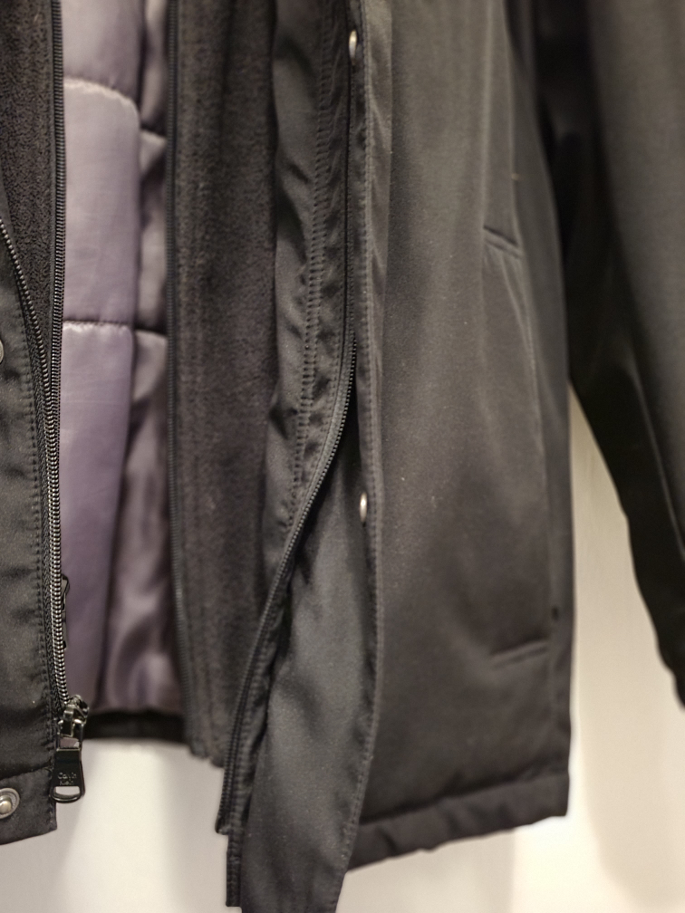 New Black Calvin Klein long coat water repellant removable hood image indicator(10)