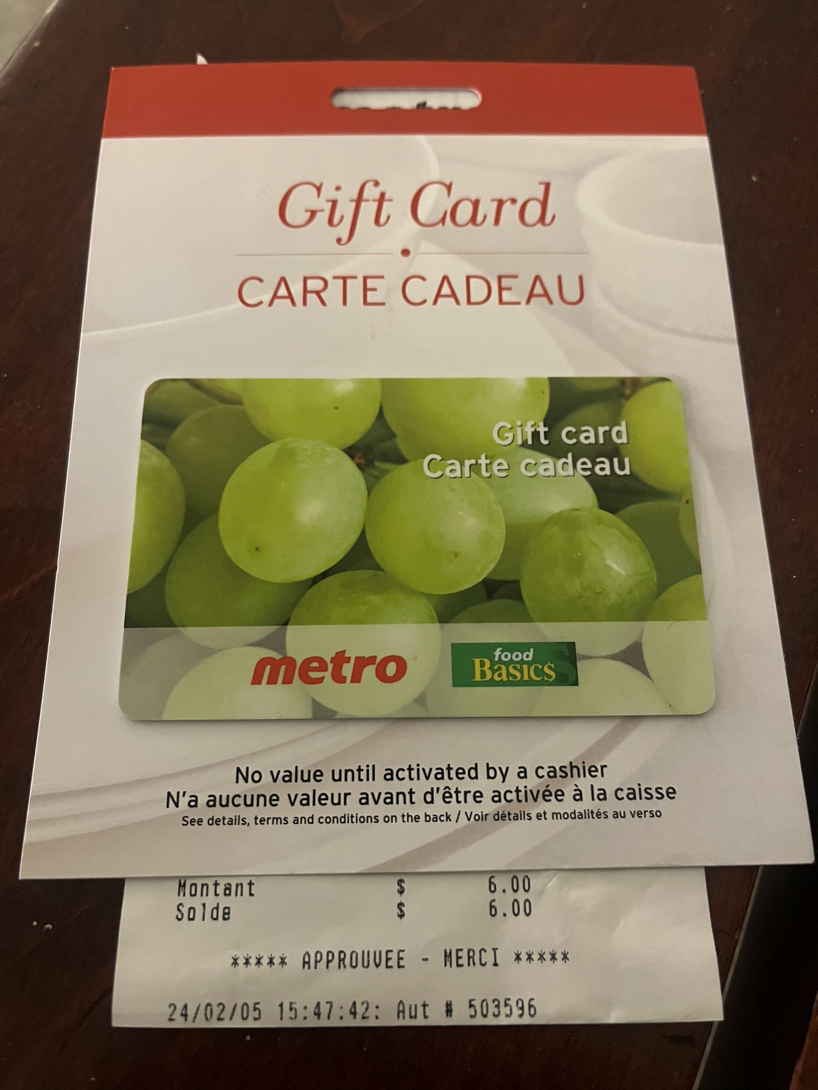 $6 metro/ food basic gift card for $4