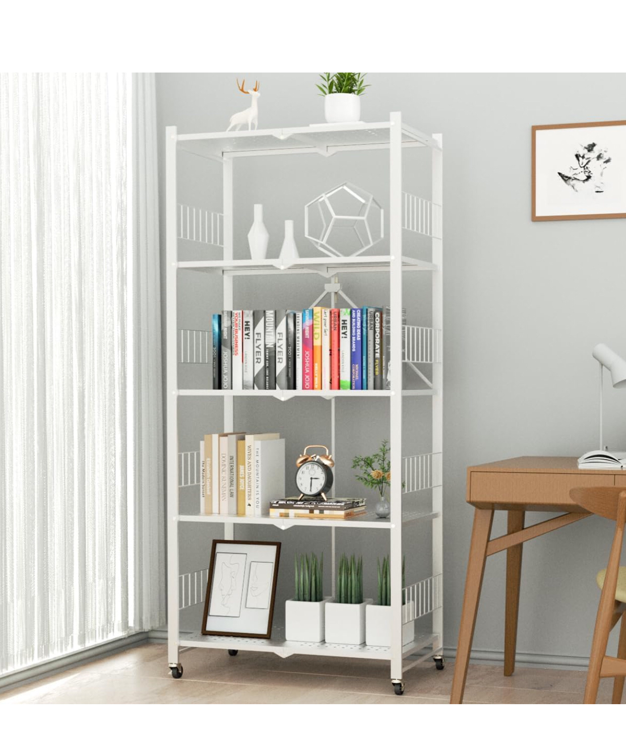 5 Tier White Metal Folding Shelf Rack - photo 3