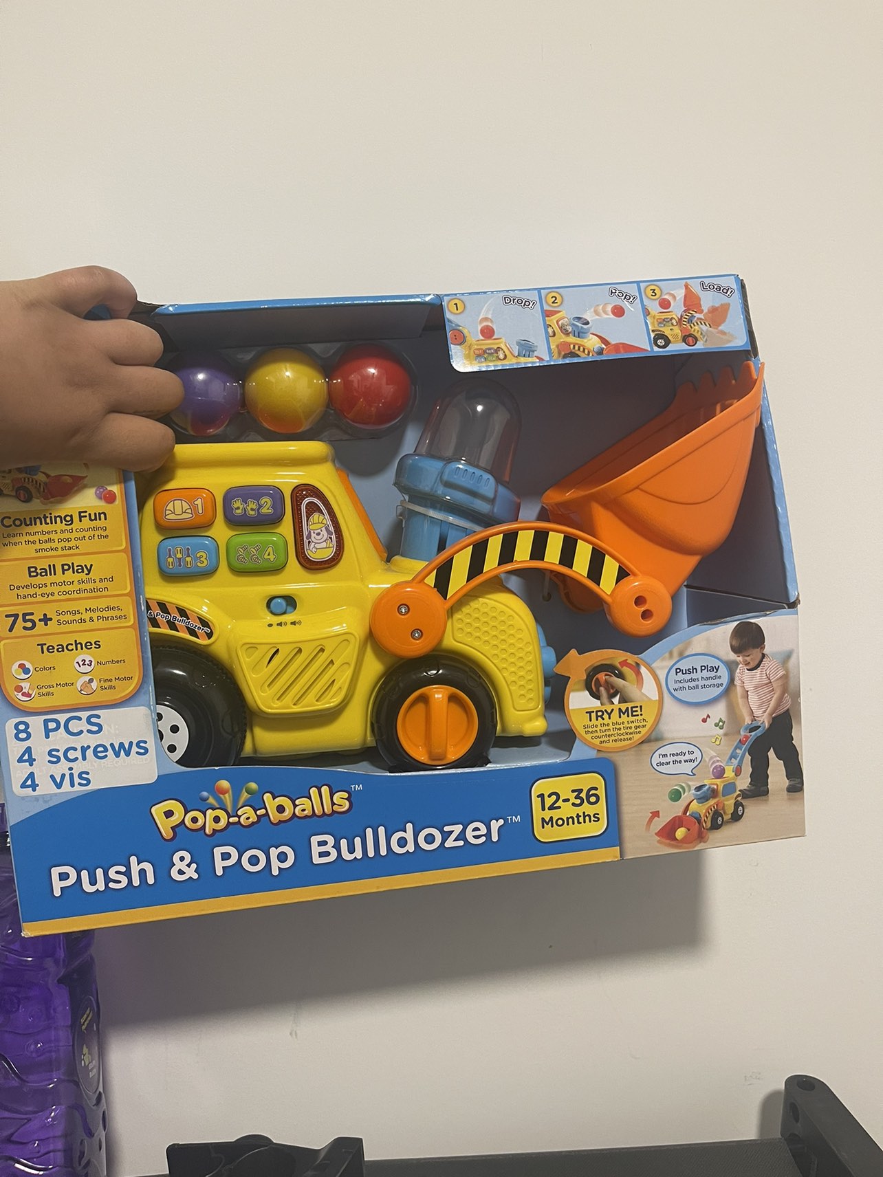 Kids toy push and pop bulldozer new in box