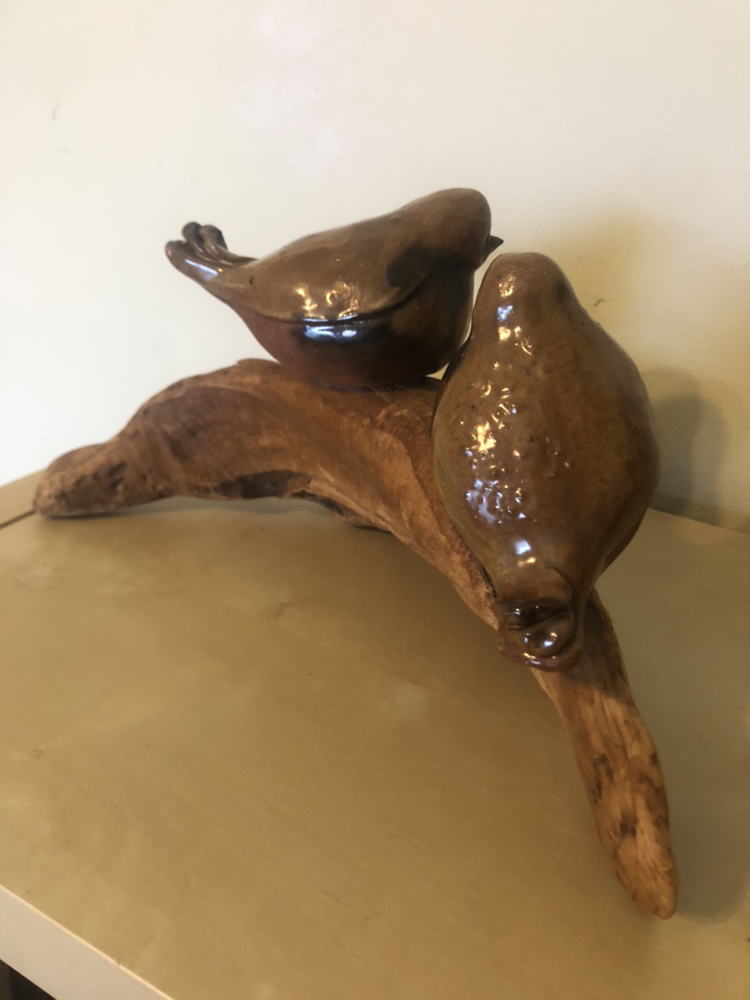 Vintage Pair of Pottery Sparrows on Driftwood - photo 5