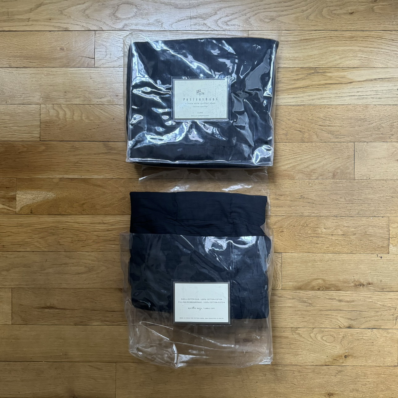 black Pottery Barn crinkle voile quilted euro shams (set of 2) - photo 2