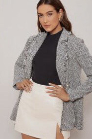 Frayed trim tweed blazer