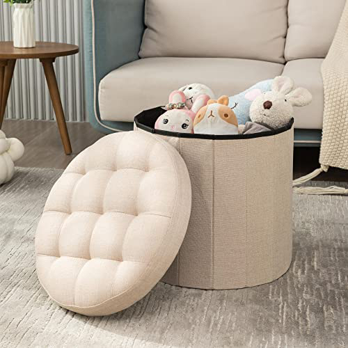 Round ottoman storage foldable 18” 65L