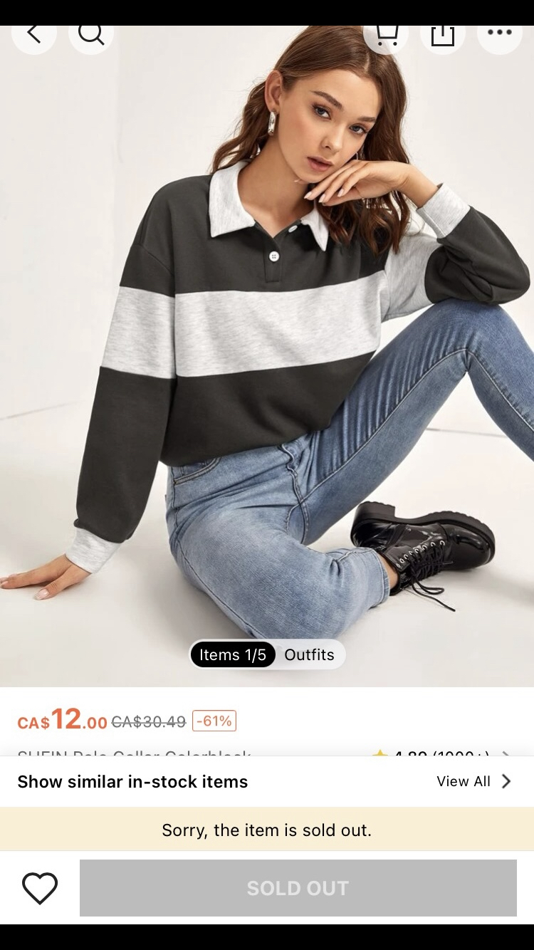 Shein Drop Shoulder Polo Collar Sweatshirt XL 👚🩶 image indicator(8)