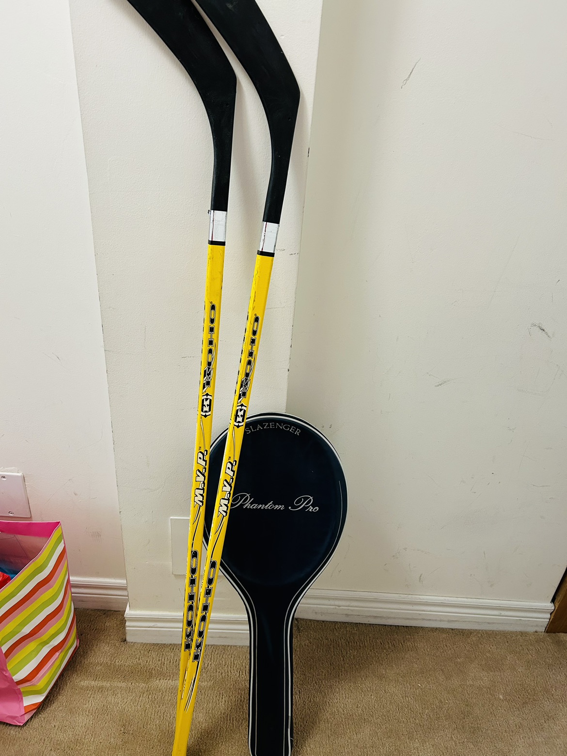 Hockey sticks and racket