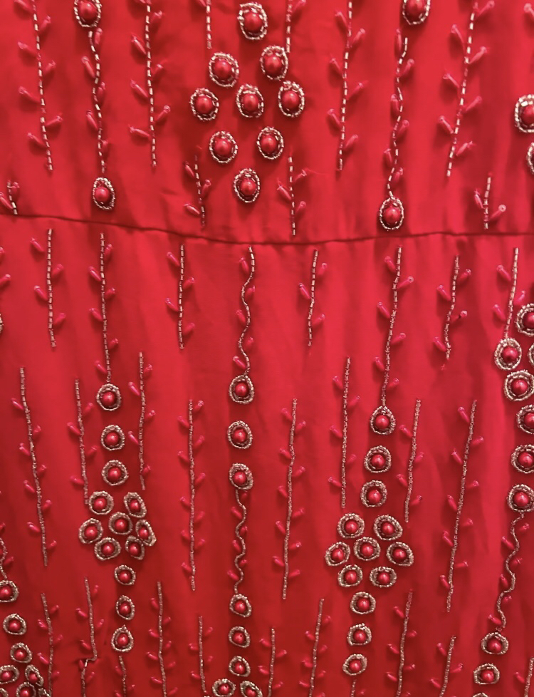 Women's Red Chiffon beaded Embroidered High Neck Cocktail Dress - photo 2