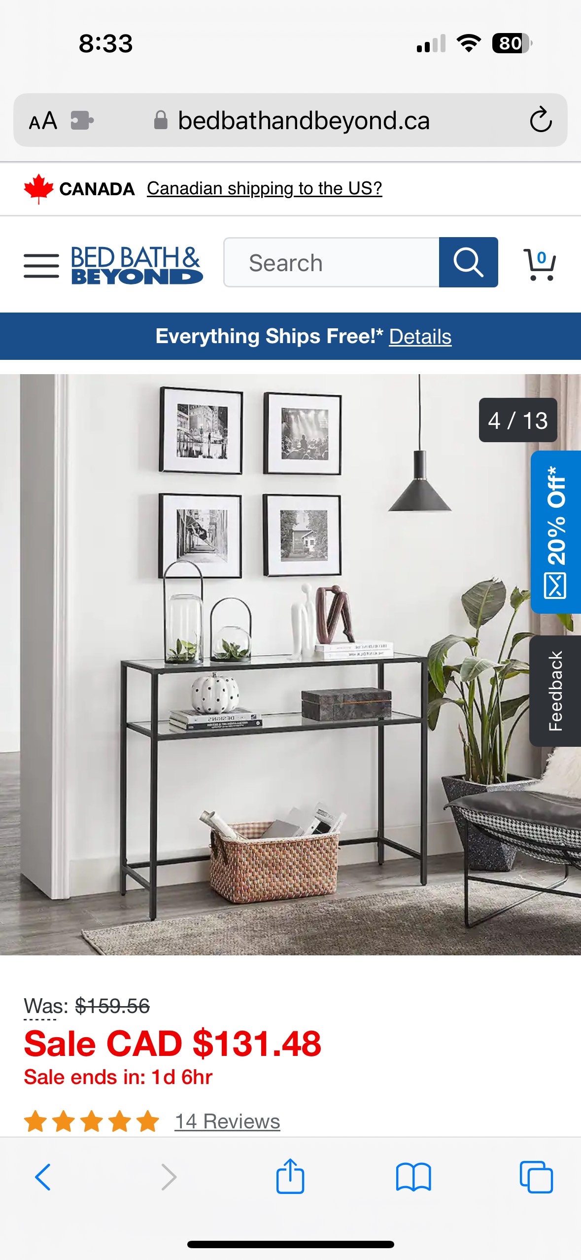 Black glass console table thumbnail