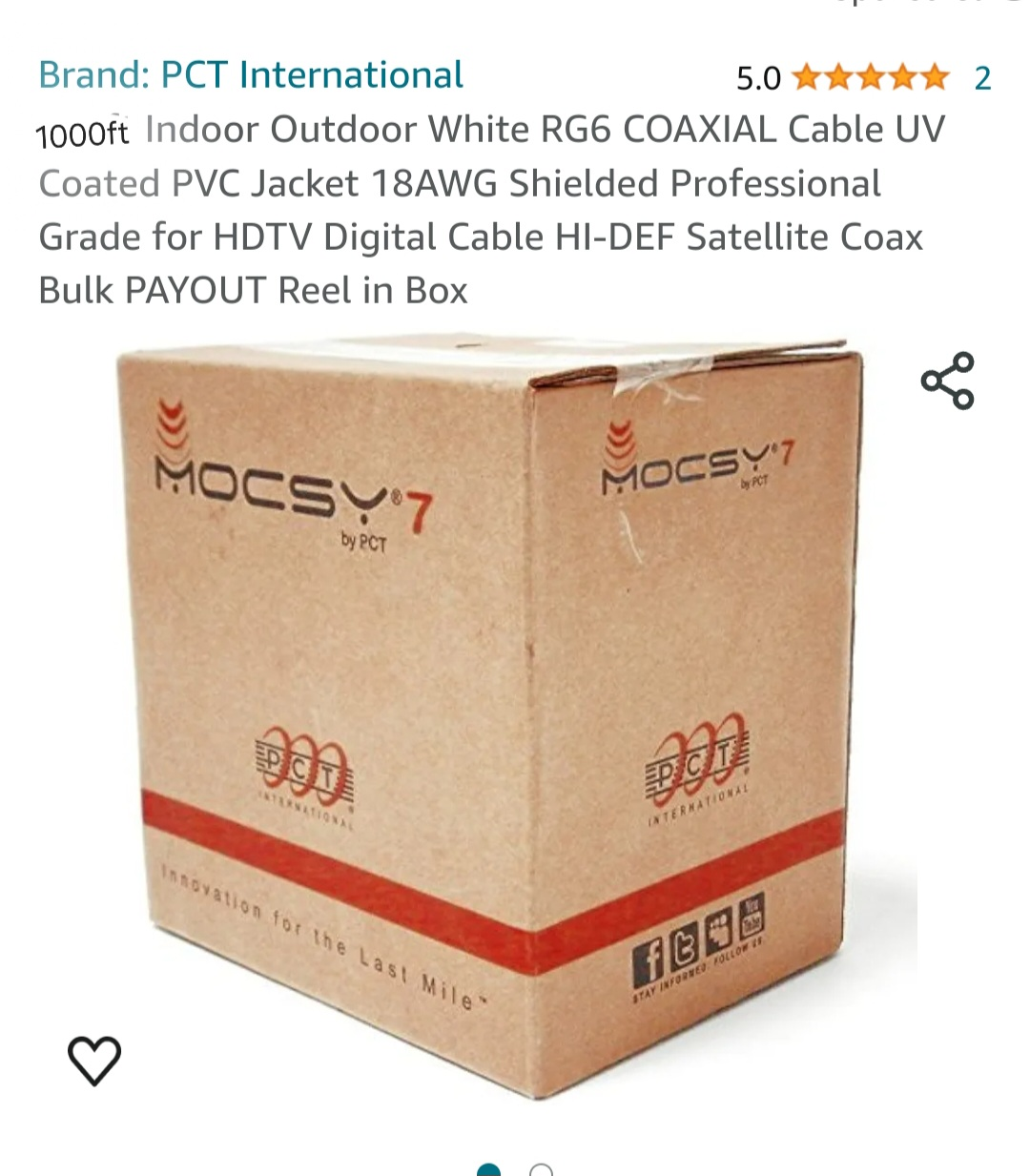 1000ft Indoor Outdoor White RG6 COAXIAL Cable UV thumbnail