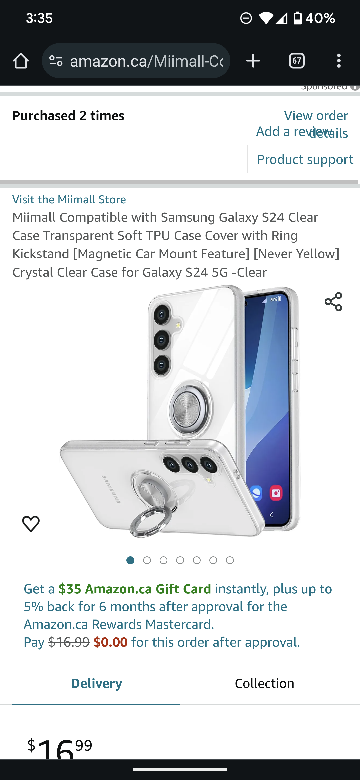Samsung Galaxy S24 clear case with rotating ring