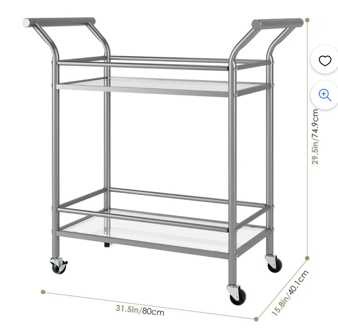 Homfa Bar Cart with 2 Tier Tempered Glass Shelves image indicator(5)