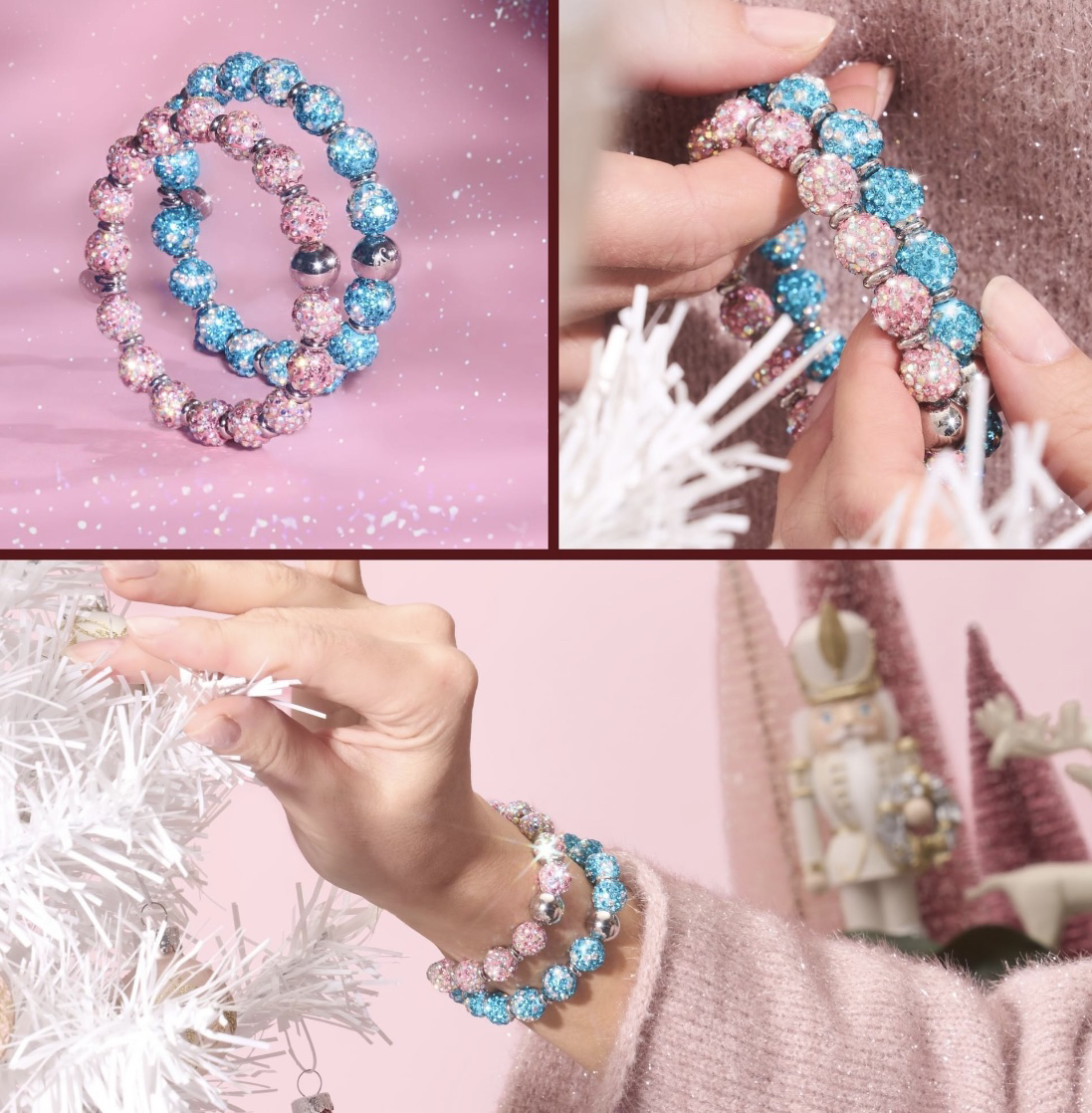 ✨✨Strawberry/Turquoise Chrystal Kikiballa Stretch Bracelets image indicator(4)