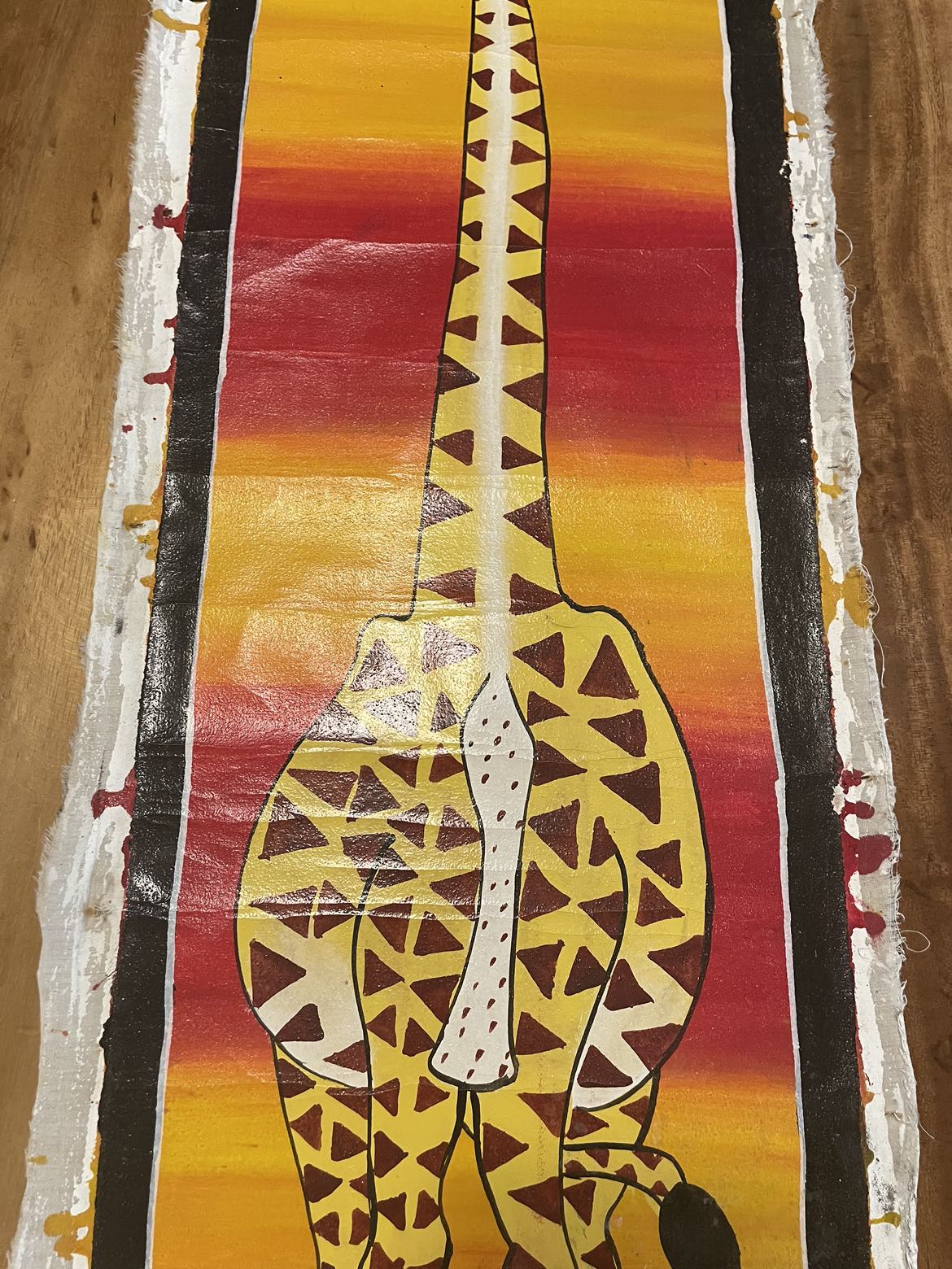 Zanzabar Tanzania cloth, giraffe, painting, tapestry, signed image indicator(3)