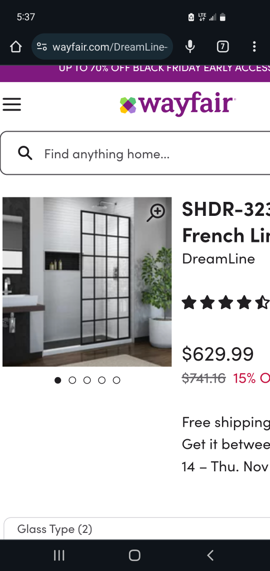 French shower glass wall/ door - photo 2