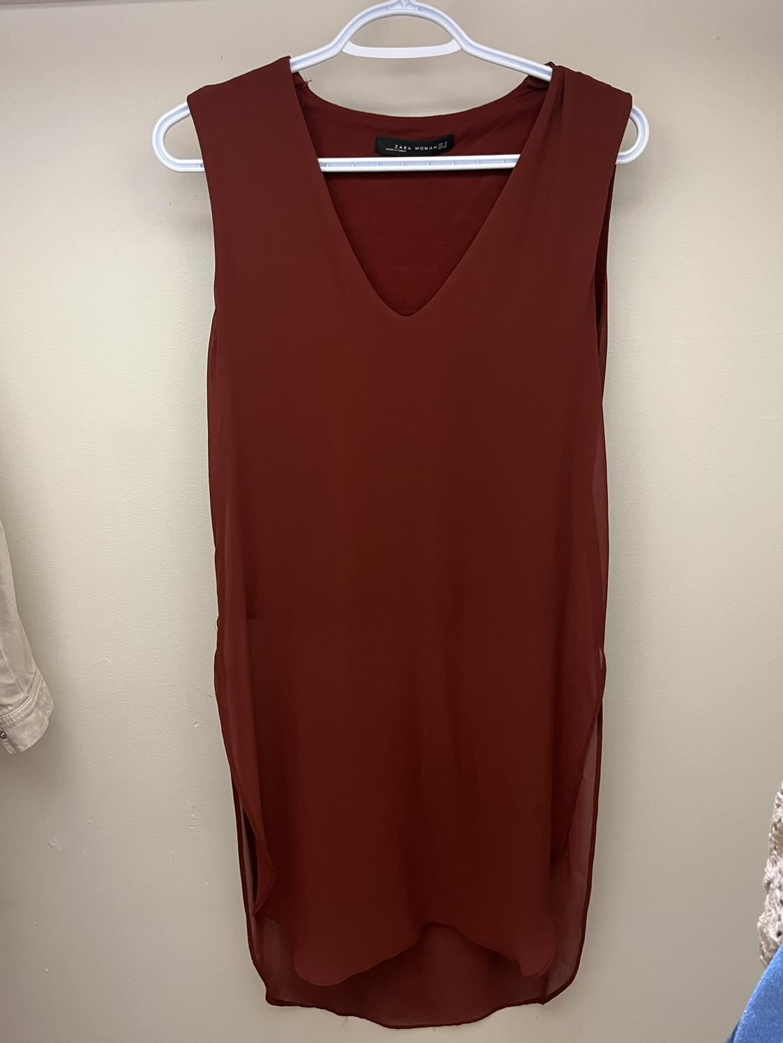 Long Burgundy dress top for over jeans thumbnail