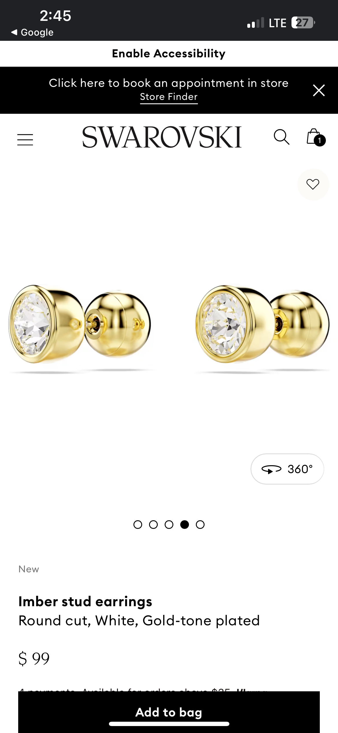 *brand new Swarovski imber stud earrings thumbnail