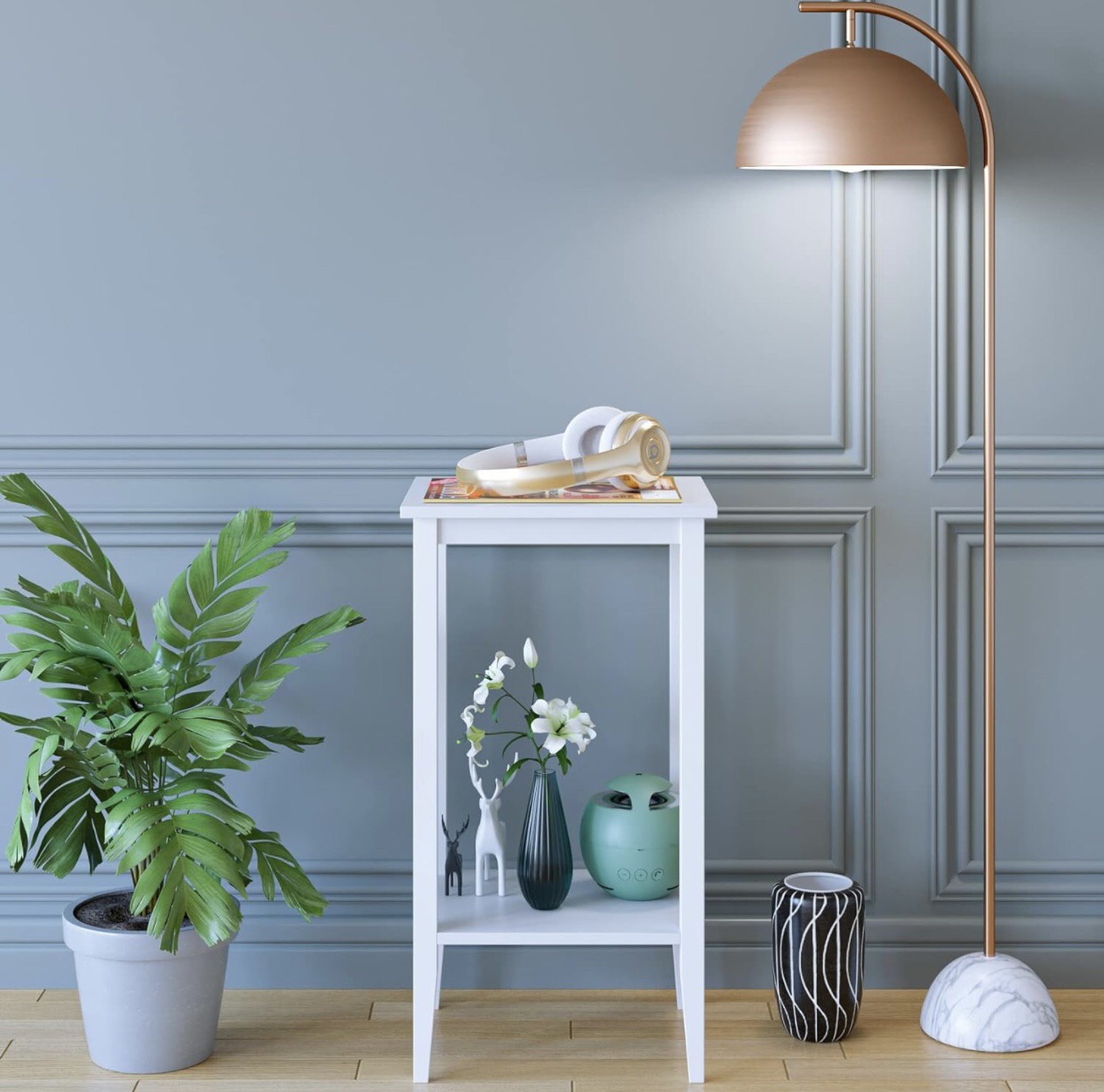 2-Tier End Table, Wooden Tall Nighstands with Storage Shelf image indicator(4)