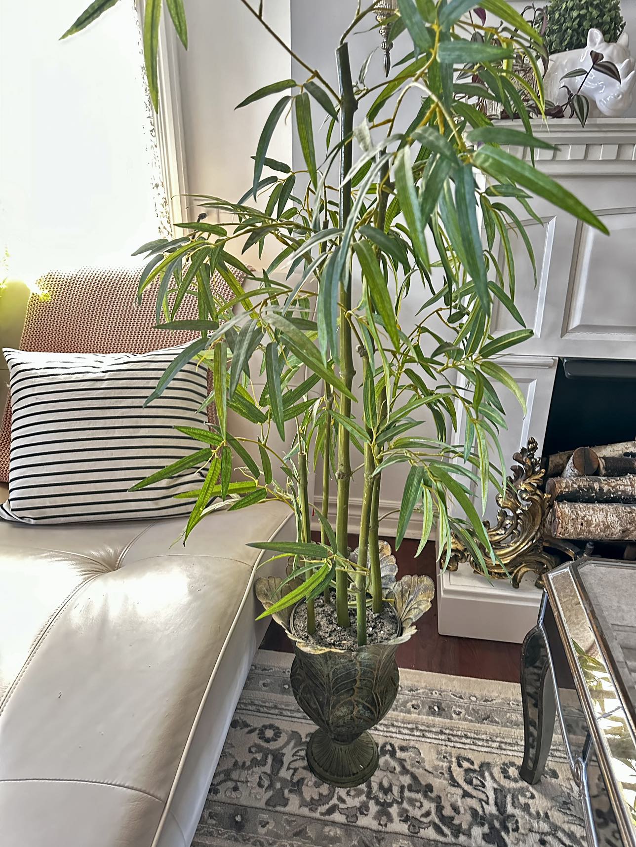 4ft Tall Faux Bamboo Tree with Vintage Verdigris Planter thumbnail