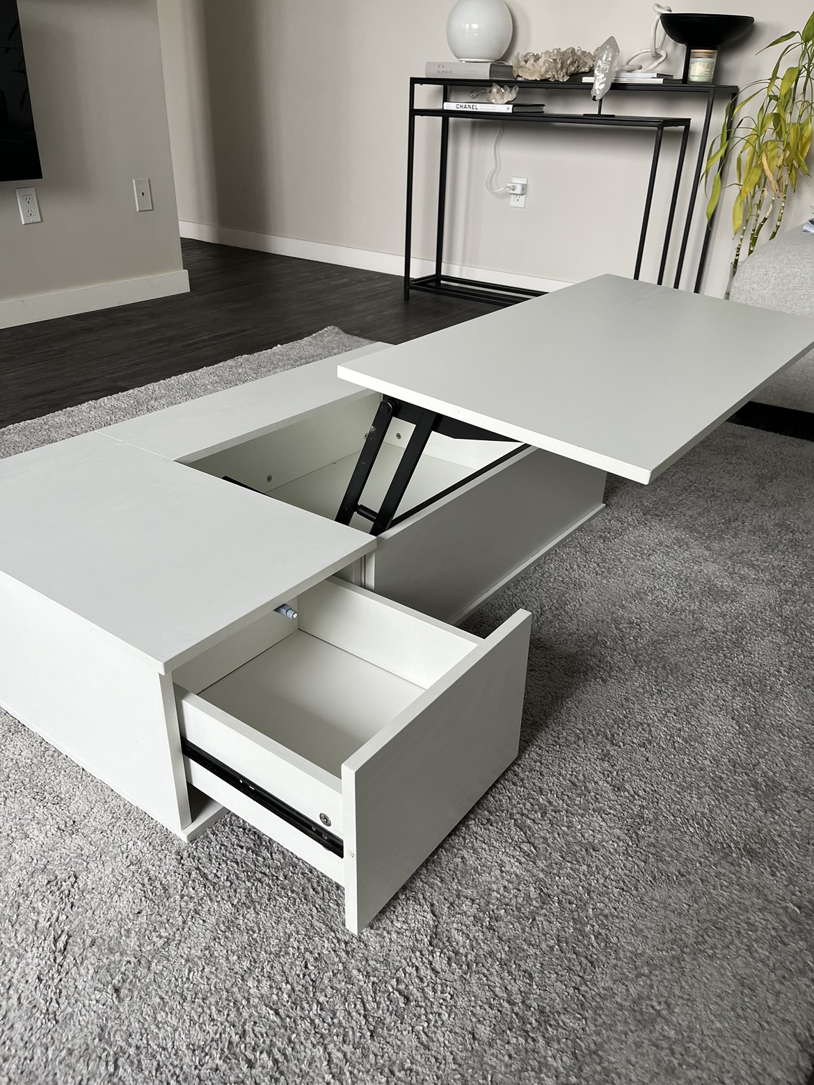 White lift top coffee table