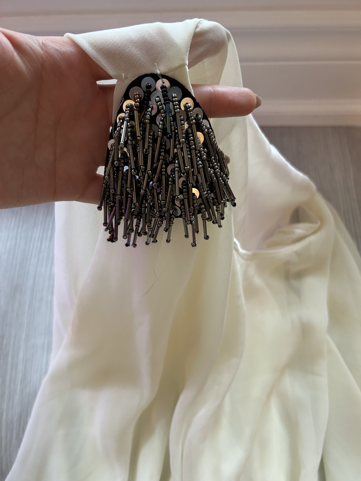 Flowy goddess dress with statement piece on one shoulder image indicator(2)