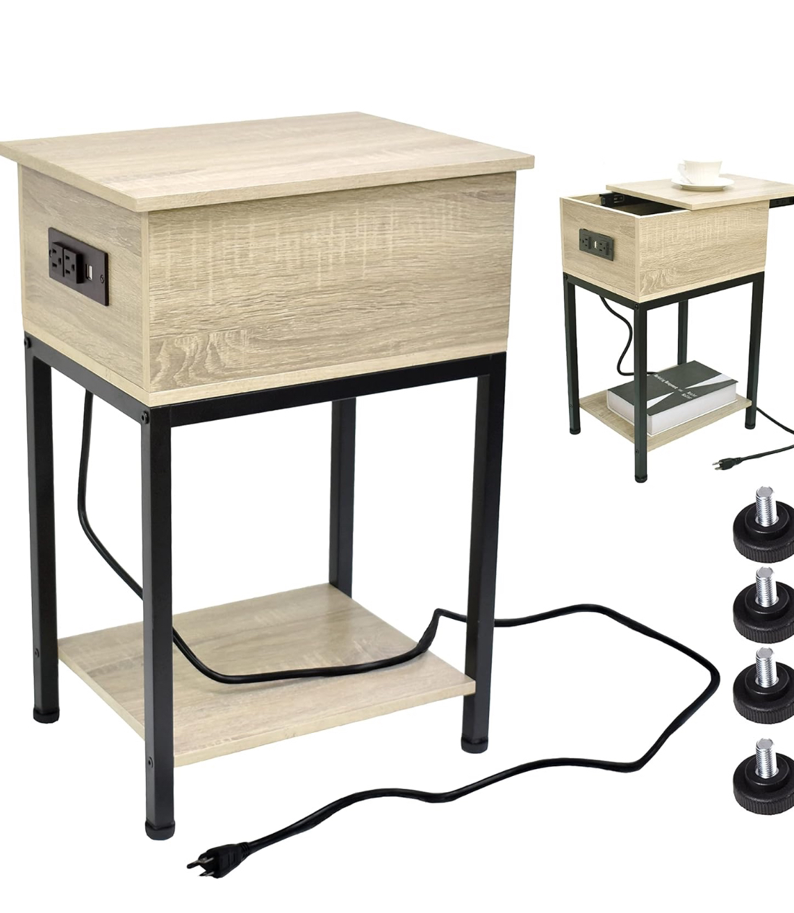 Nightstand with storage and outlets - photo 2