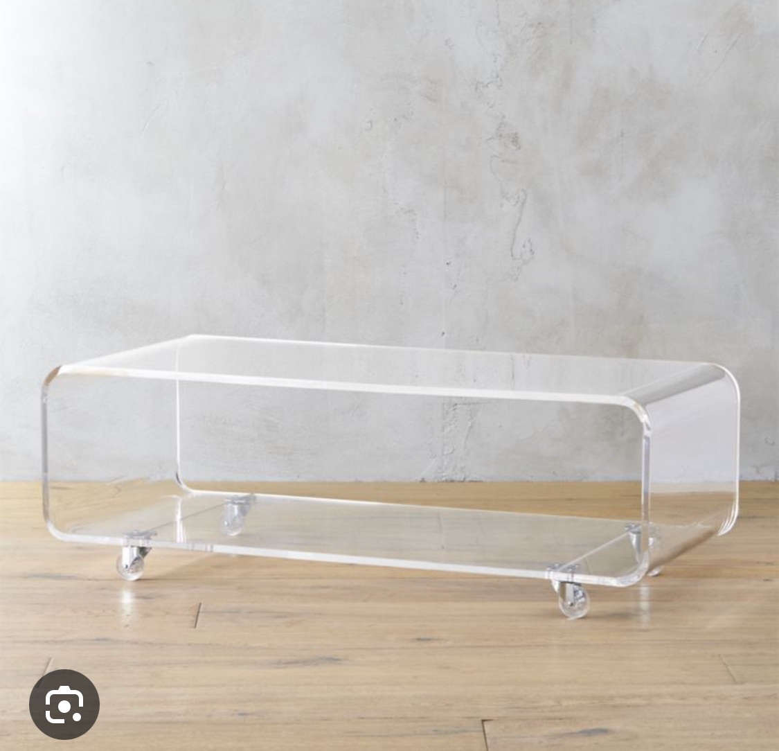 CB2 - Peekaboo Acrylic Coffee Table on Wheels (Used)