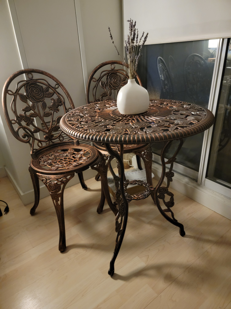 3 Piece Rose Cast-Aluminum Outdoor Patio Bistro Set - photo 2