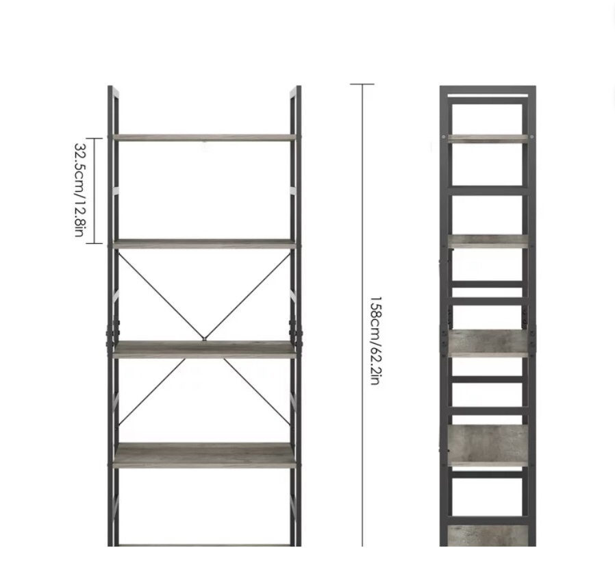 Homfa 5-Tier Gray Bookshelf, image indicator(3)