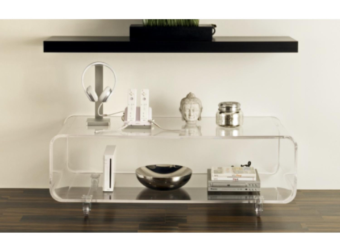 CB2 - Peekaboo Acrylic Coffee Table on Wheels (Used) - photo 2