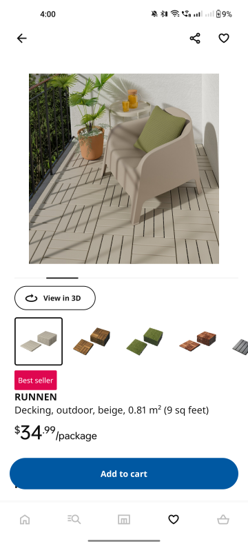 5-Pack RUNNEN IKEA Outdoor Decking in Beige (9 sq. feet each)