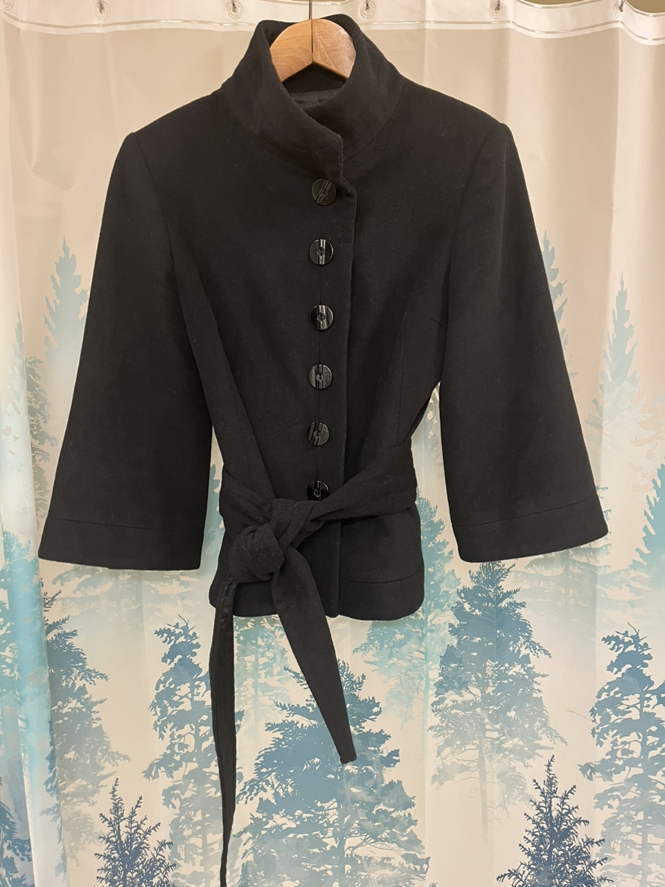 Black winter wool blend coat thumbnail