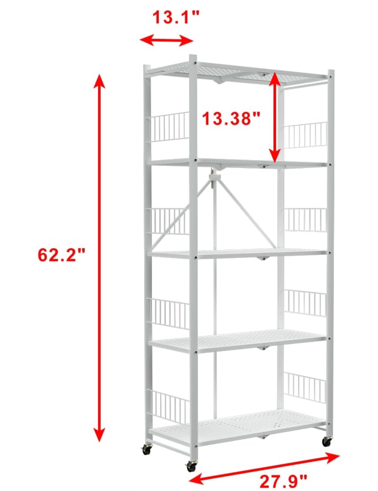 5 Tier White Metal Folding Shelf Rack