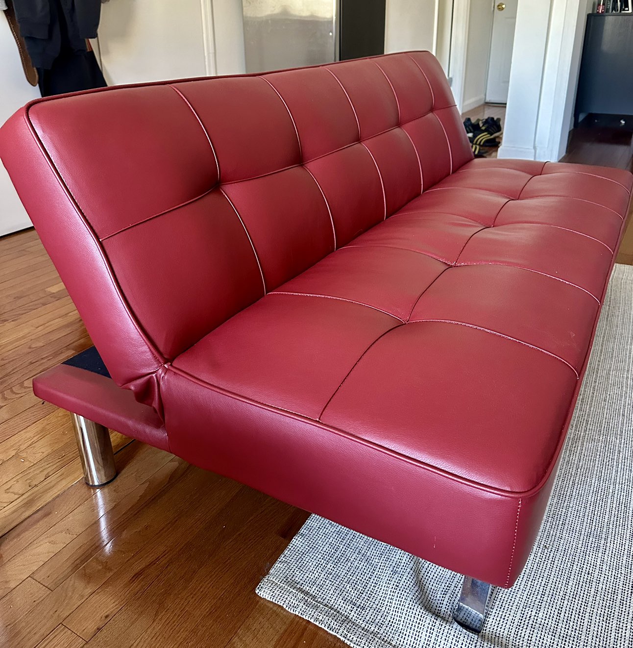Leather Armless Tufted Convertible Sleeper