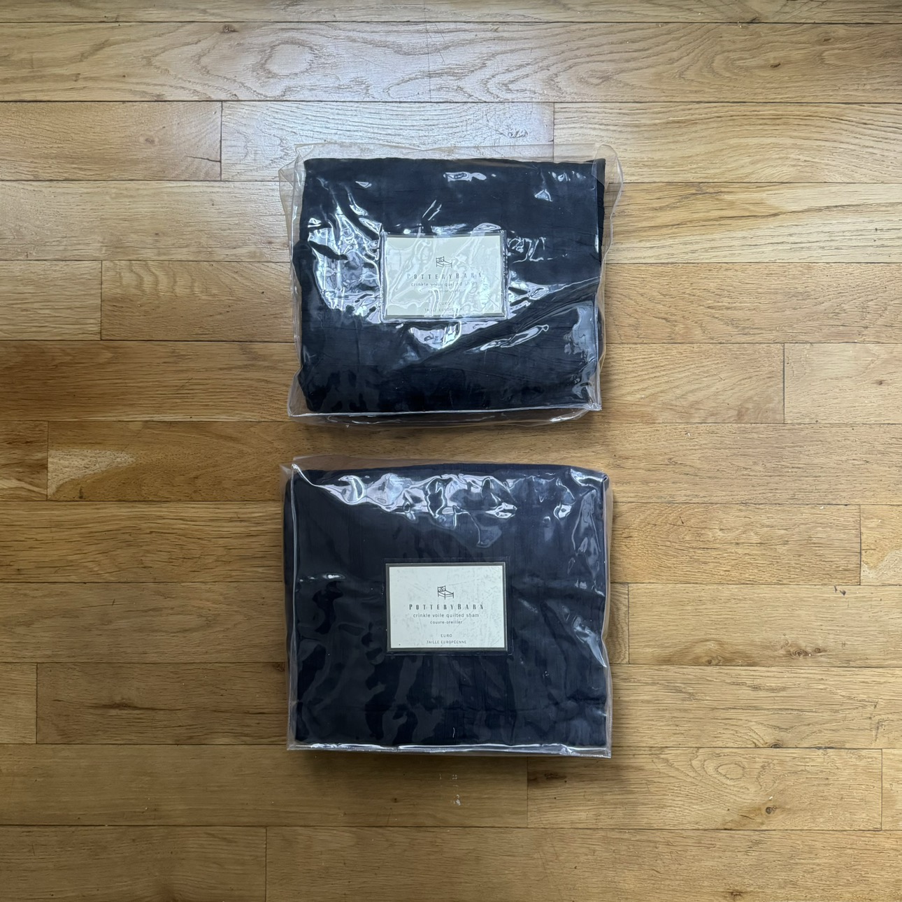 black Pottery Barn crinkle voile quilted euro shams (set of 2)