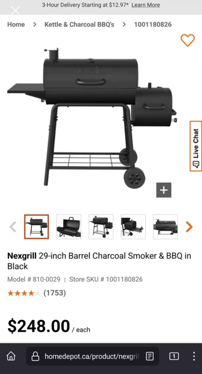 Nexgrill 29-inch Barrel Charcoal Smoker & BBQ in Black thumbnail