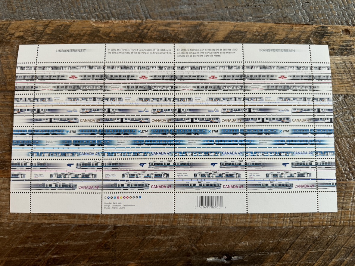20 year old SkyTrain Transit Sheet of uncut train STAMPS thumbnail
