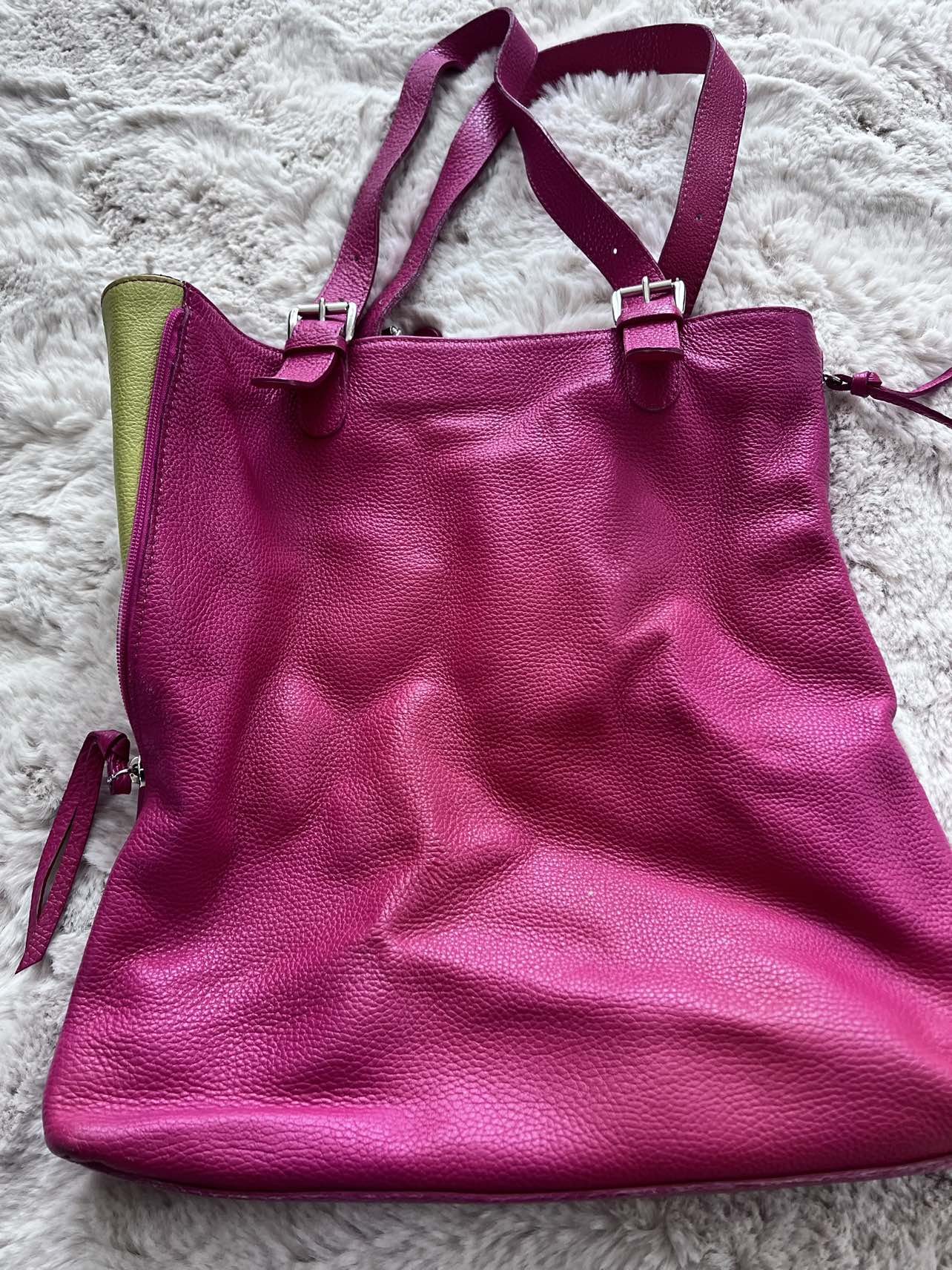 Pink leather tote bag thumbnail