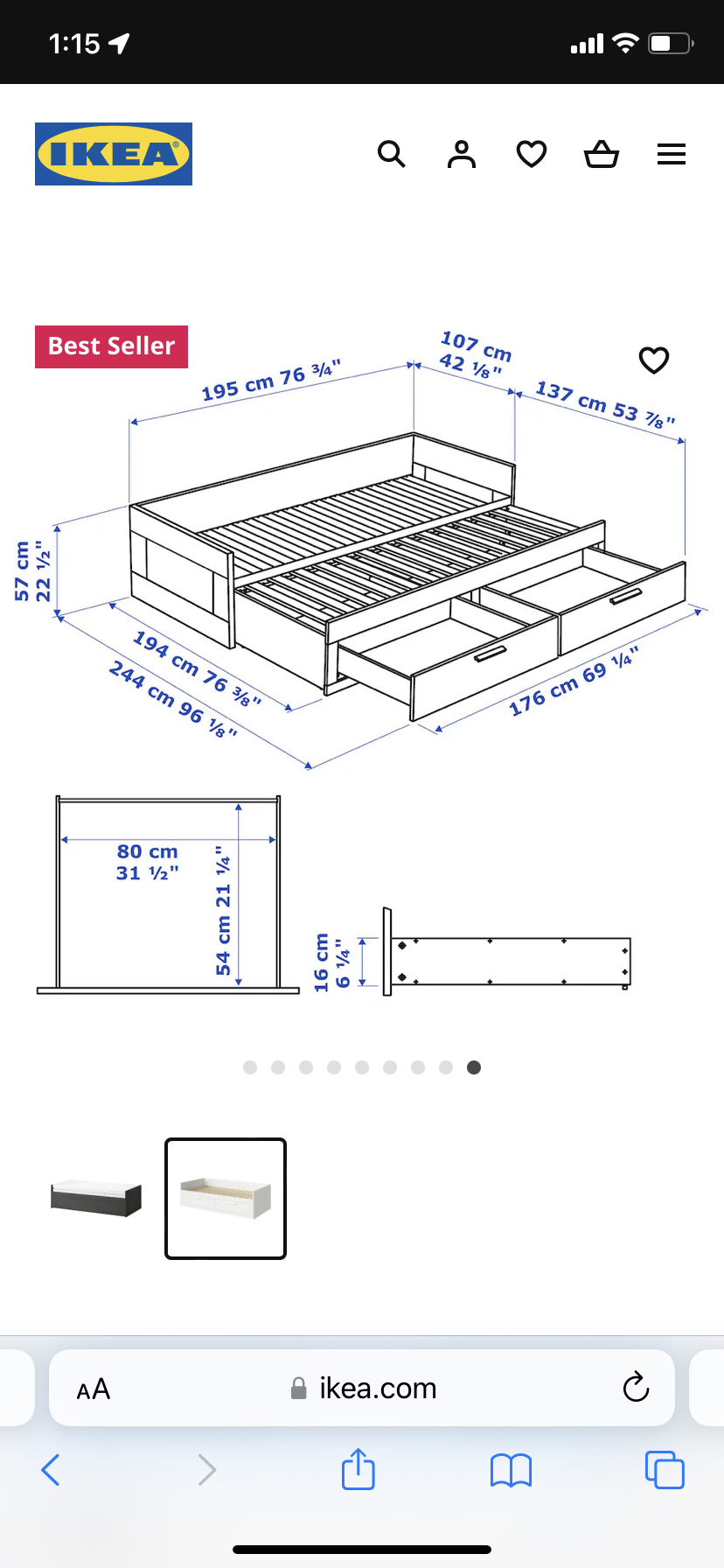 Daybed frame with 2 drawers, white, Twin