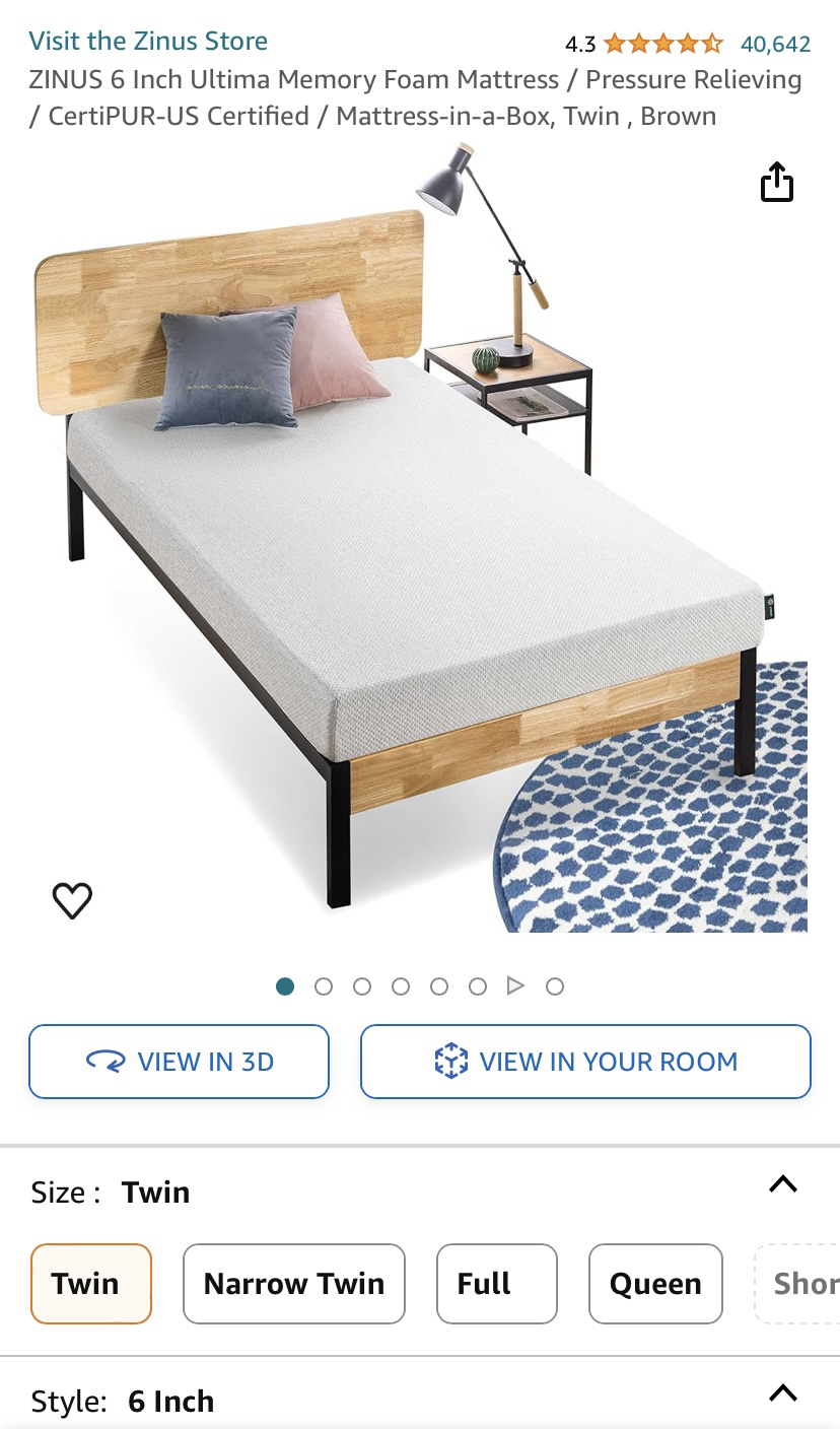 Zinus memory foam mattress