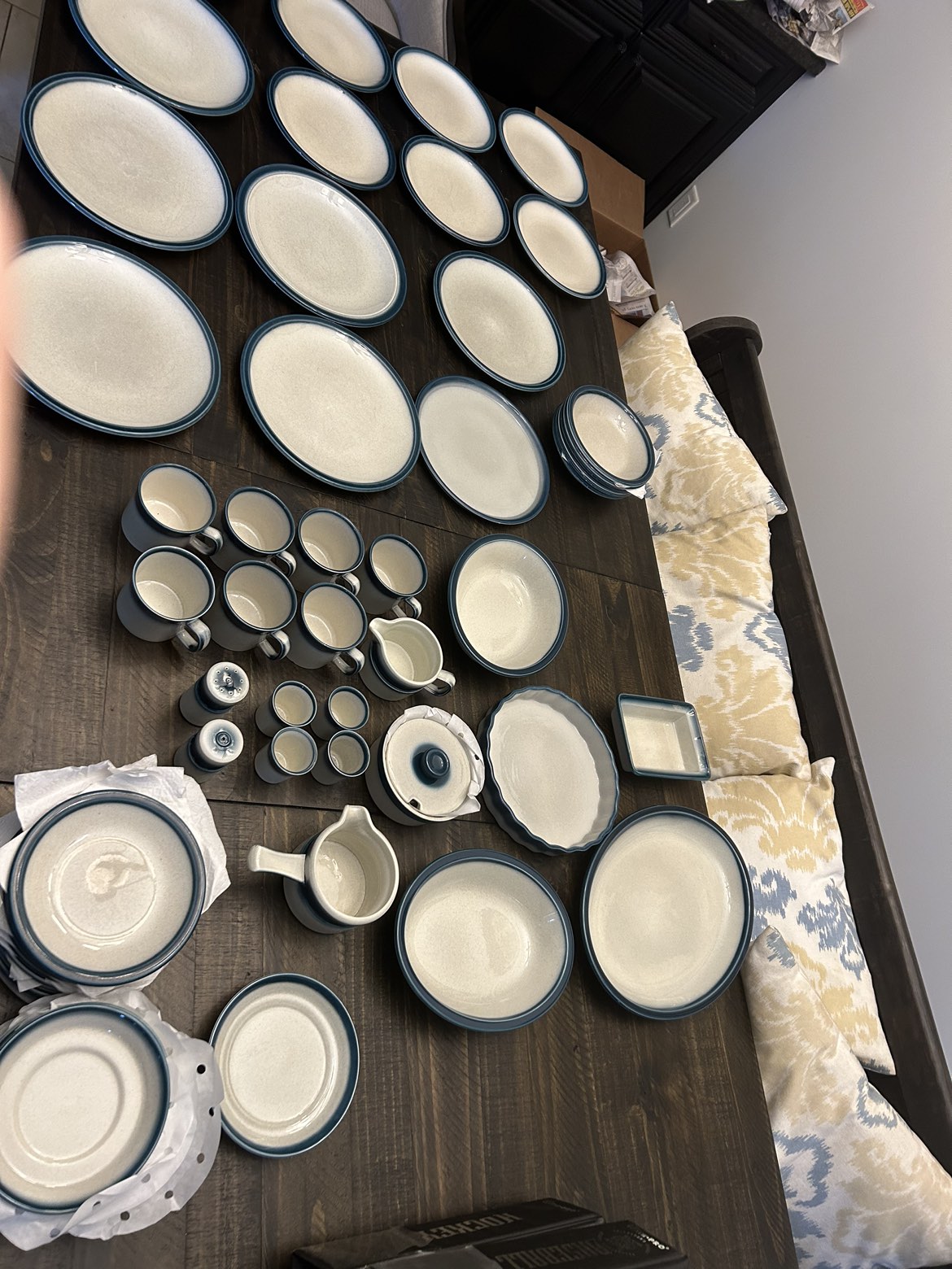 60 Piece Wedgewood Blue Pacific China set Antique image indicator(6)