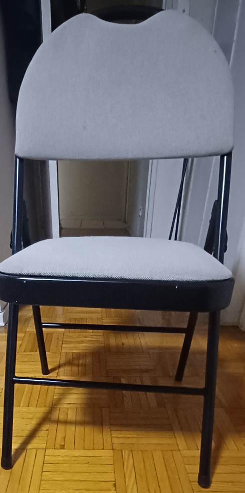 4 beige, metal chairs, upholstered and padded thumbnail