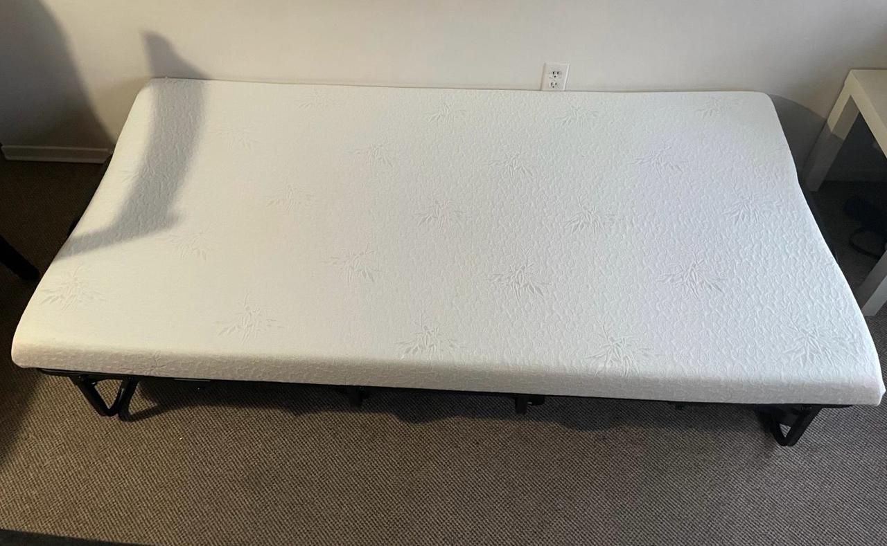 Twin size bed frame with memory foam mattress