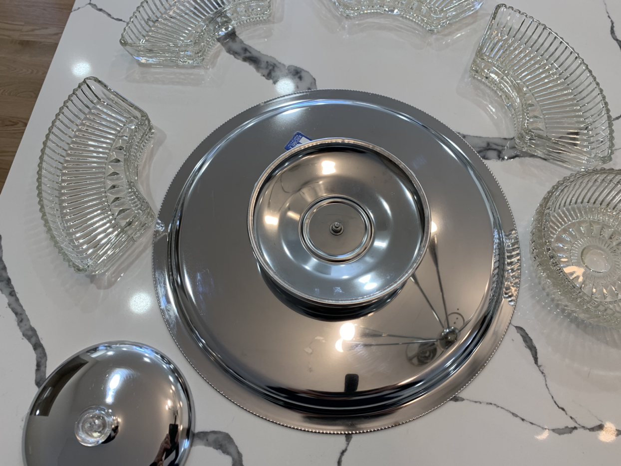Kromex Lazy Susan Chrome & Glass Round Relish Tray image indicator(8)