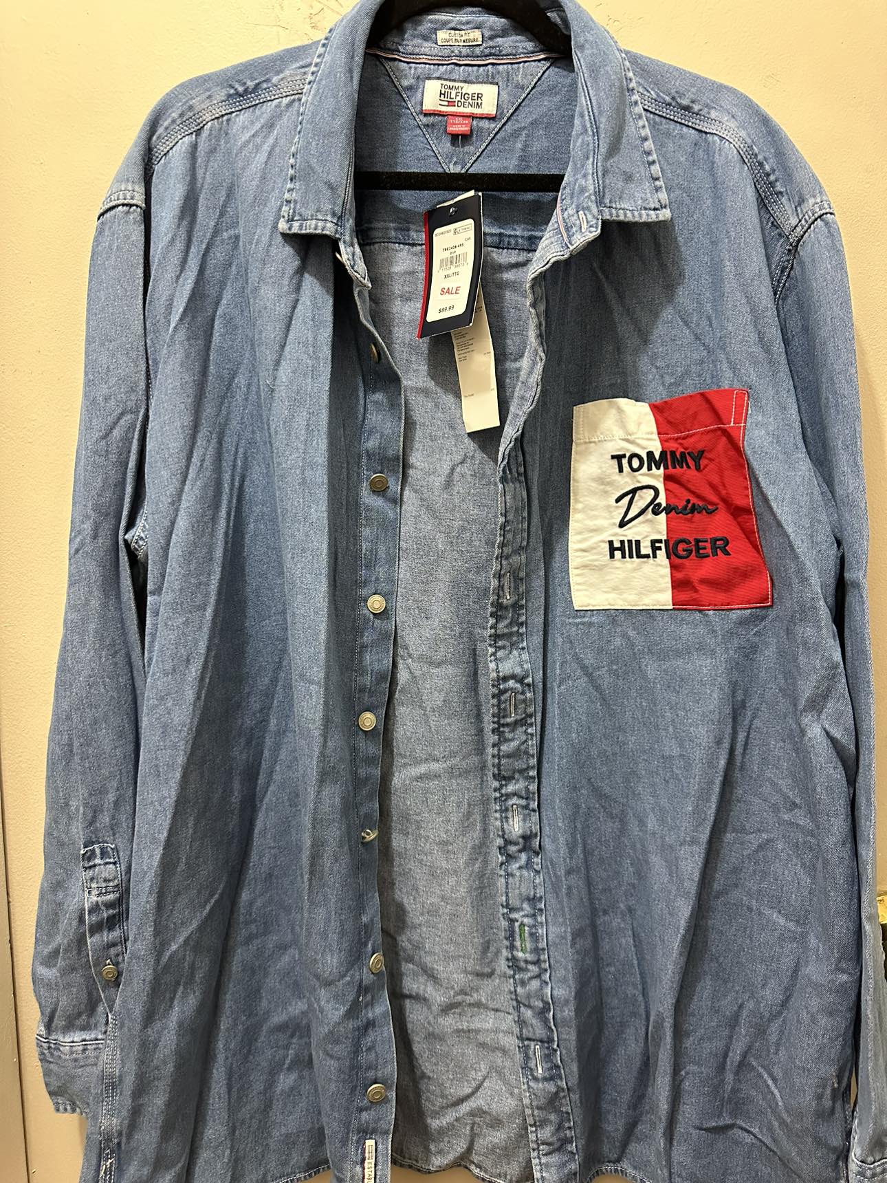 Tommy Custom Fit Denim Shirt, XXL Unisex