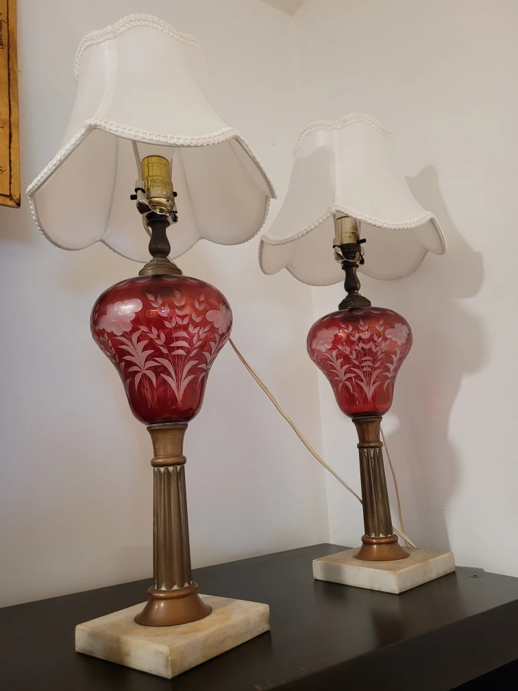 vintage lamps, etched beautiful glass - photo 2