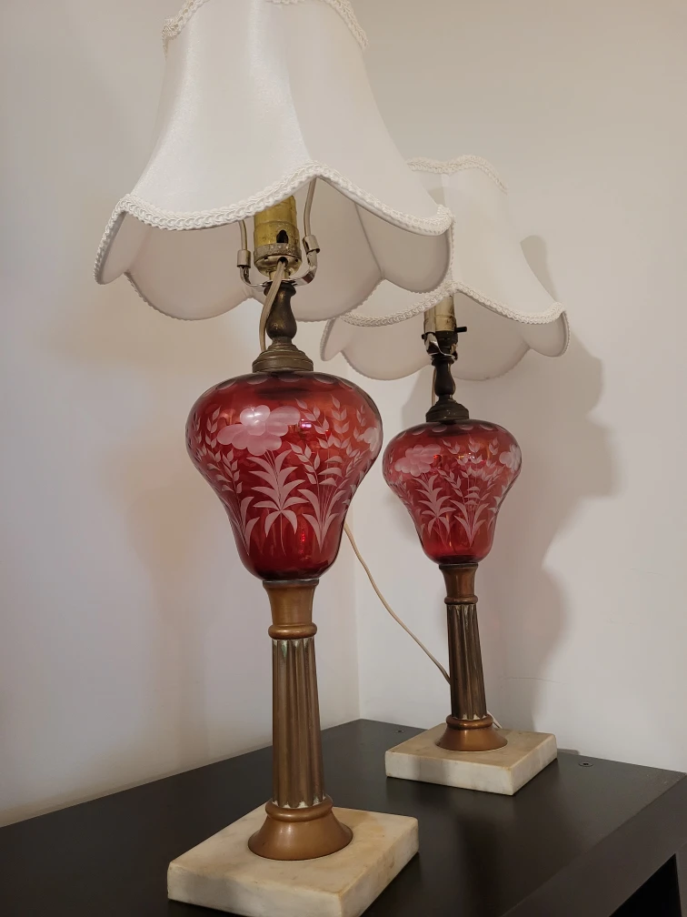 vintage lamps, etched beautiful glass - photo 3