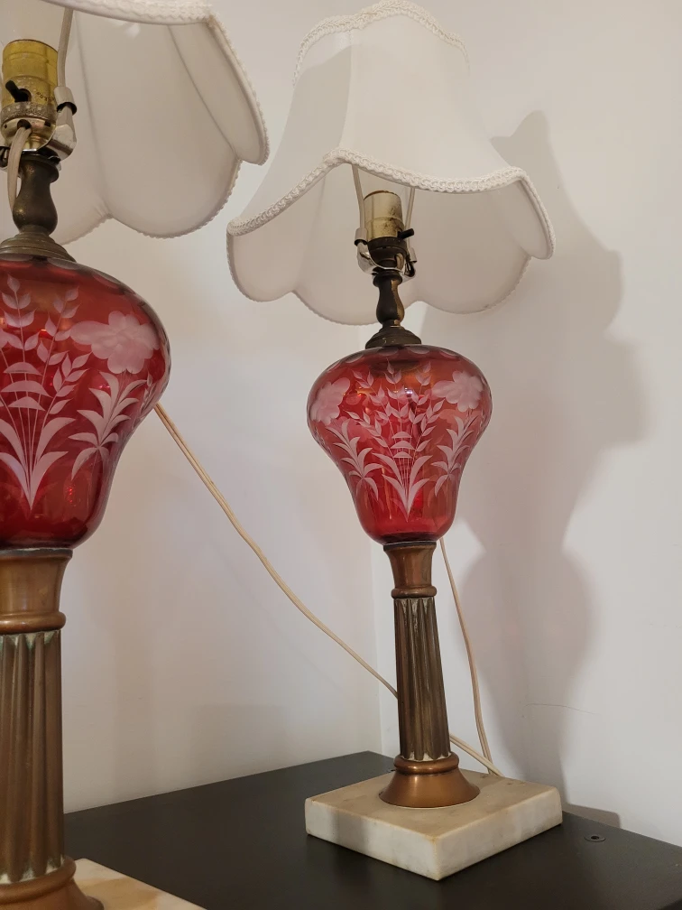 vintage lamps, etched beautiful glass - photo 4